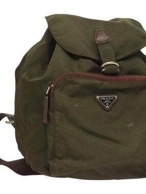 PRADA Backpack Nylon Khaki Silver Auth bs22991